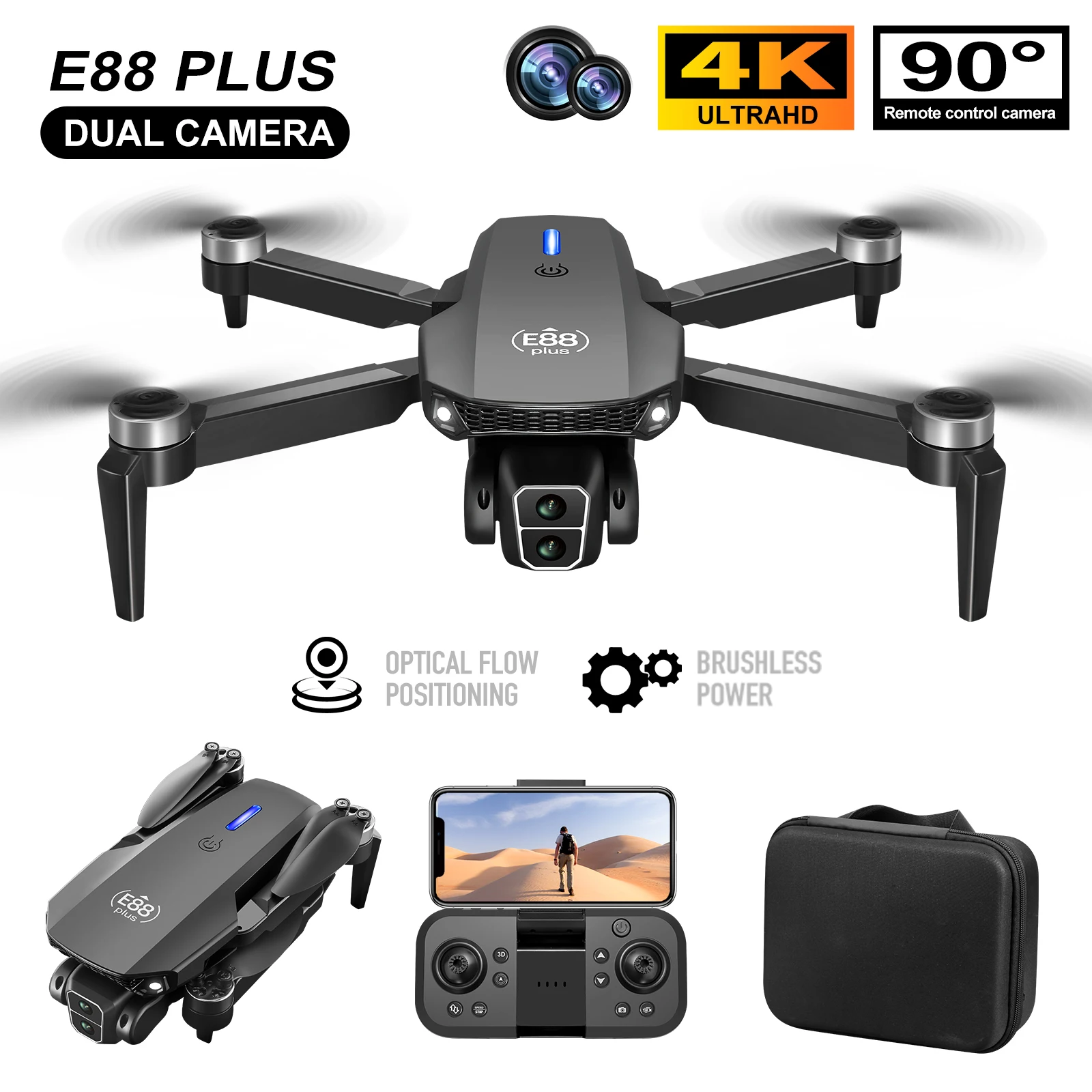 Drone Camera Night Vision - Drone Quadcopter E88 Plus baru: 90